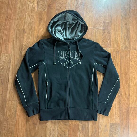 Vintage VTG Y2K Arena Black Full Zip Hooded Sweatshirt - Picture 3 of 8